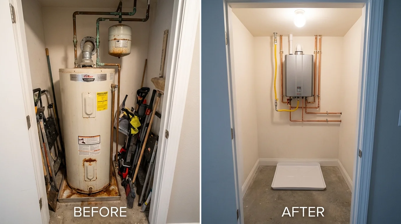 Tank water heater versus wall-mounted tankless unit comparison for New Stanton, PA homeowners