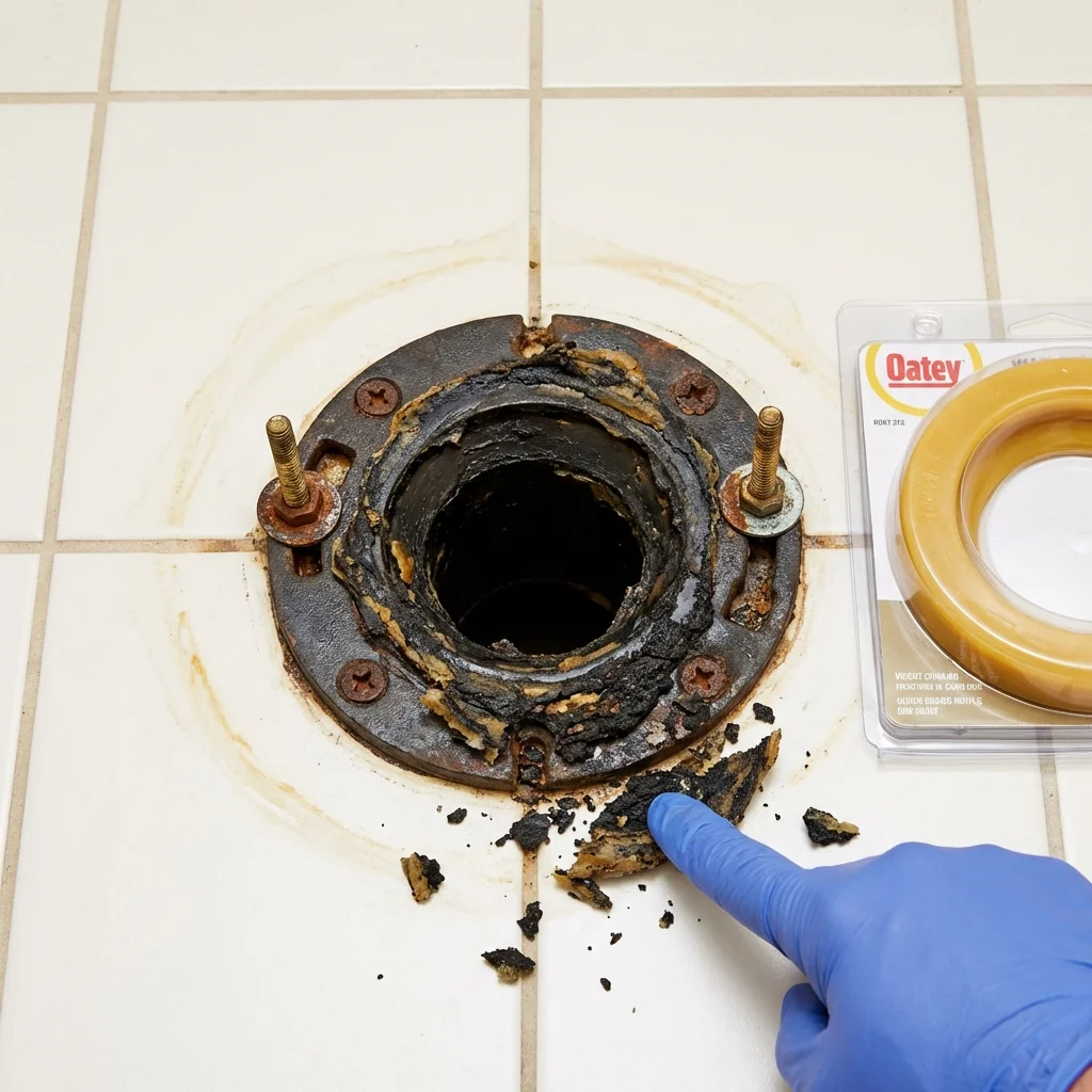 Failed wax ring showing water seepage at the base of a toilet in a New Stanton, PA home