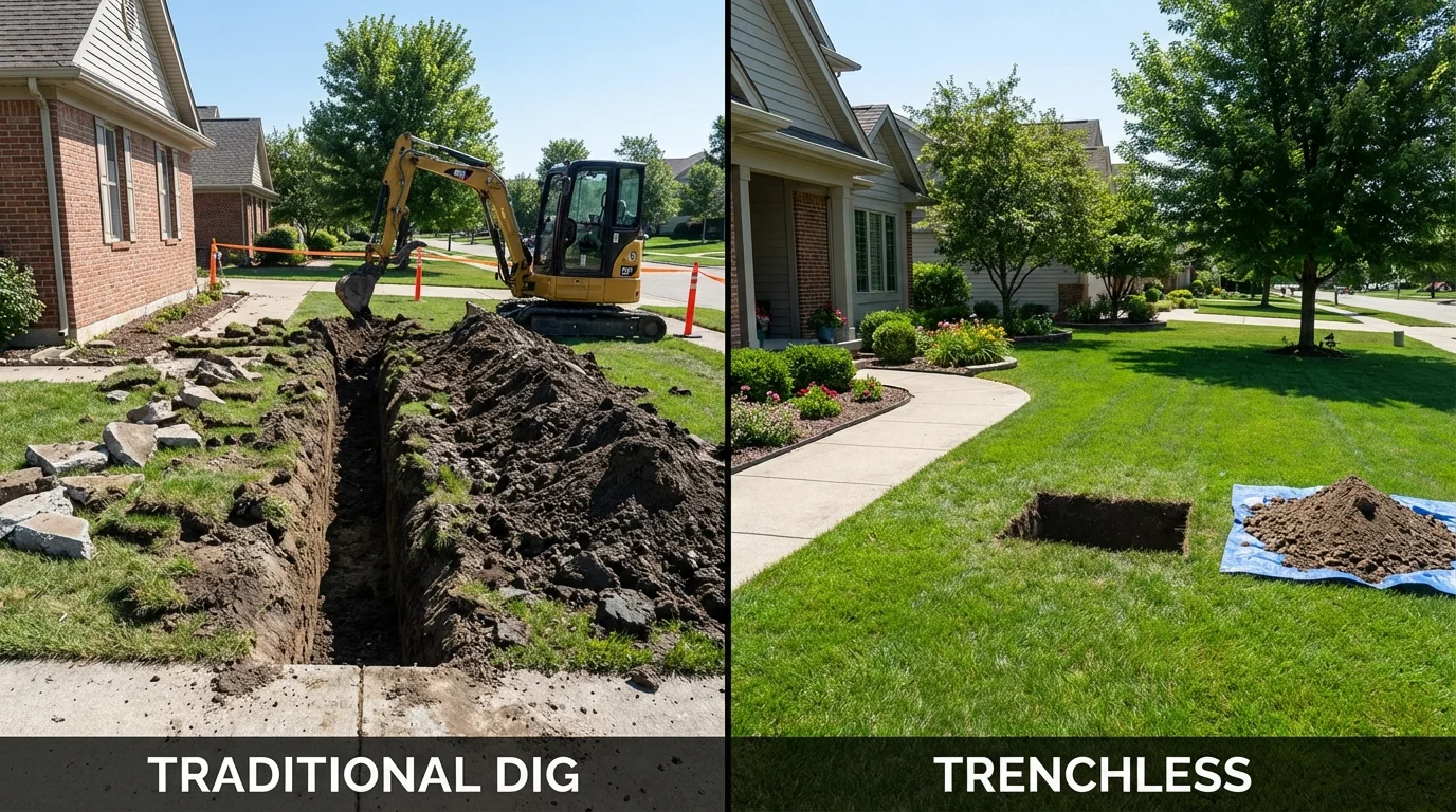 Trenchless sewer repair with minimal yard damage versus traditional excavation in New Stanton, PA